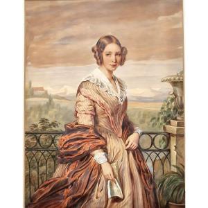 Johan Friedrich Dietler 1804-1874 Portrait Of Young Woman Watercolor