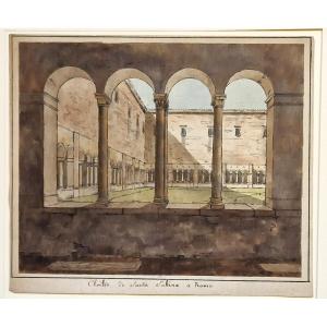 Antoine Jean Baptiste Desplan 1790-1873 Cloister Of Santa Sabina In Rome Watercolor