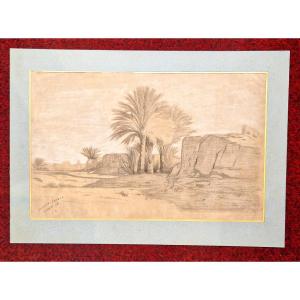 Eugène Fromentin 1820-1876 Lichana Sahara Drawing In Black Pencil And White Chalk