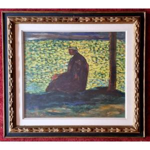 Paul Ackerman 1908-1984 Woman Reading By The Water Oil On Cardboard