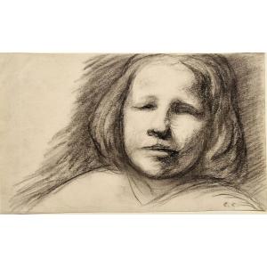 Eugène Carrière 1849-1906 Portrait Of His Son Arsène Charcoal