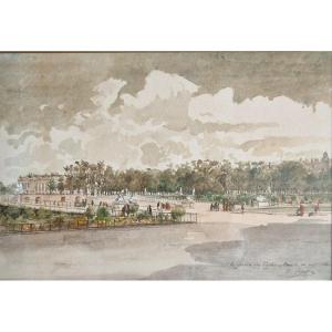 Léon Jean Baptiste Sabatier 1827-1887 The Tuileries Garden Paris Watercolor And Gouache