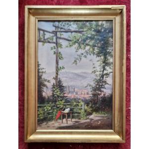 French School 19th Century A Pergola In Switzerland Oil On Canvas