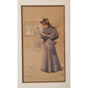 Alexis De Broca 1868-1948 Poste Restante Watercolor