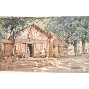 Jules Rousset 1840-1921 A Guinguette Near Naples Watercolor