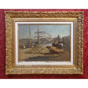 Paul Sarrut 1882-1969 Boats In The Port Of Bordeaux Oil On Cardboard
