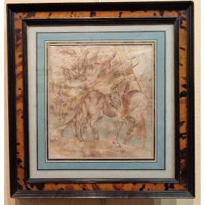 German School 16th Century Knight Wearing A Cross Pen And Watercolor