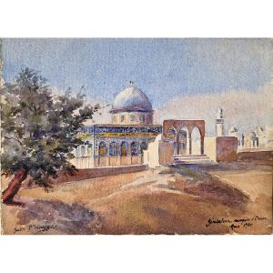 Ysabel Minoggio-roussel 1875-1945 Jerusalem The Mosque Of Omar Watercolor