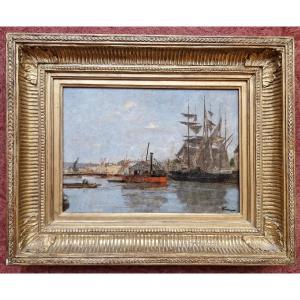 Charles Pécrus 1826-1907 Boats On The Touques At Trouville-sur-mer Oil On Panel