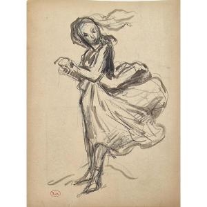 Maximilien Luce 1858-1941 Gust Of Wind Black Pencil Drawing