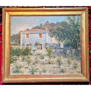 Gratien Girardot 1873-1964 Blue House In Provence Oil On Canvas