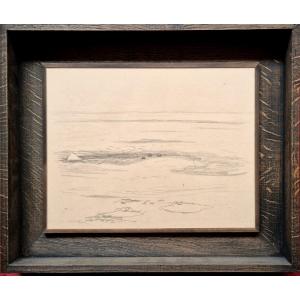 Joseph Sima 1891-1971 Marée Basse à Fécamp Crayon Noir