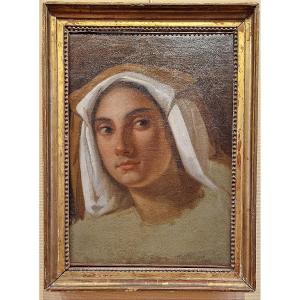 French School Circa 1840 Young Italian Woman Oil On Canvas