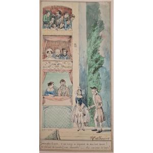 Henry Monnier 1799-1877 At The Theater Watercolor