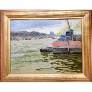 Abel Truchet 1857-1918 Paris The Seine And Notre Dame Oil On Canvas