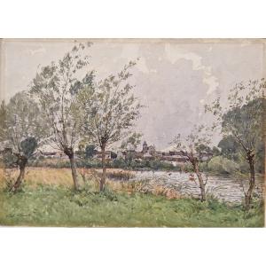 Paul Lecomte 1842-1920 Landscape Watercolor