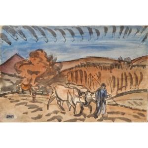 Jules Emile Zingg 1882-1942 The Cowherd Watercolor