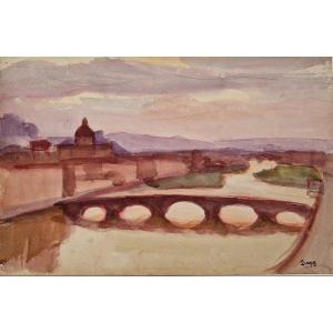 Jules Emile Zingg 1882-1942 View Of A City Watercolor