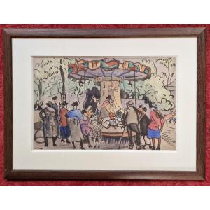 Jules Emile Zingg 1882-1942 The Merry-go-round Watercolor