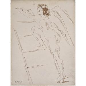 Henri Lerolle 1848-1929 Angel Woman Drawing In Reed Point And Brown Ink