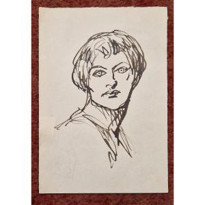 Théophile Alexandre Steinlen 1859-1923 Woman Facing Reed Point Drawing