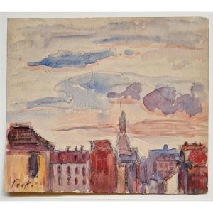 Jean Peské 1870-1947 Rooftops In Paris Watercolor