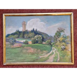 Auguste Lepère 1849-1918 The Tower Of Montlhéry Pastel