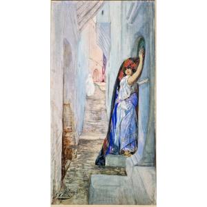 Georges Clairin 1843-1919 Ouled Naïl Woman On Her Doorstep Watercolor