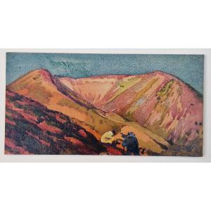 Maurice Busset 1879-1936 Landscape Of Auvergne Glazed Gouache
