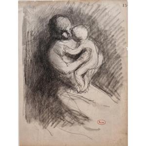 Maximilien Luce 1858-1941 Mother And Child Drawing In Black Pencil