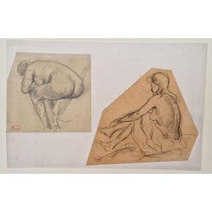 Maximilien Luce 1858-1941 Female Nudes Drawings In Black Pencil