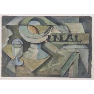 Albert Coste 1895-1985 Cubist Still Life Watercolor And Black Pencil