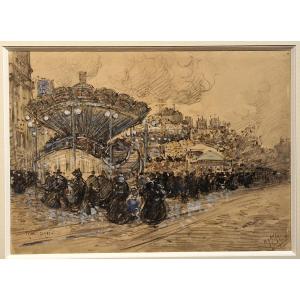 Francis Garat, Born In 1853 In Paris, The White Square, Black Pencil And Gouache