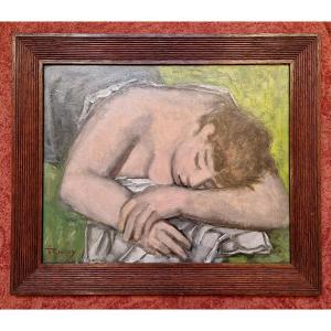 Alfred Rigny 1888-1955 Young Woman Asleep Oil On Cardboard