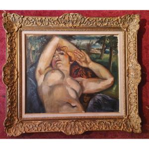André Favory 1888-1937 Large Reclining Nude Oil On Canvas