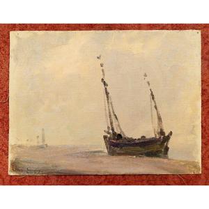 Georges Ricard-cordingley 1873-1939 Boat Docked In Boulogne-sur-mer