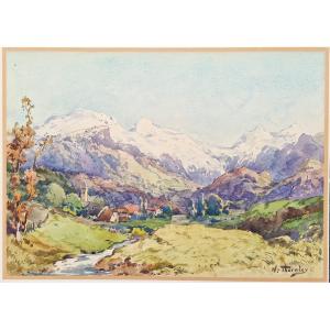 William Thornley 1857-1935 Snow-covered Mountains Watercolor 