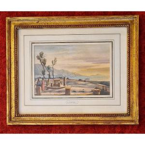 Achille Vianelli 1803-1894 Forum In Pompeii Watercolor On Engraved Background