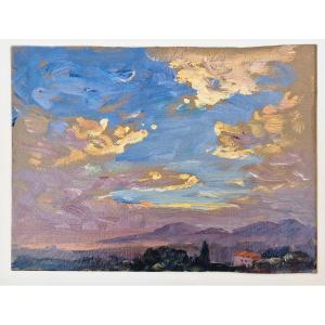 Georges Ricard-cordingley 1873-1939 Study Of The Sky Over The Heights Of Cannes Oil On Cardboard