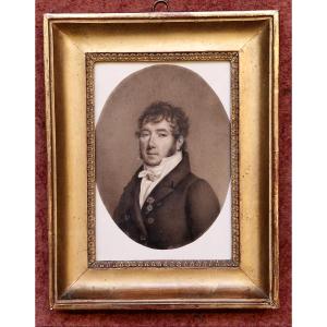 Jean Baptiste Isabey 1767-1855 (attributed To) Portrait Of A Man Brown Wash