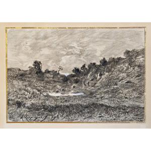 Henri Harpignies 1819-1916 Landscape Of The Allier Charcoal