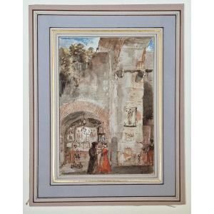 Victor Jean Nicolle 1754-1826 Oratory In Italy Watercolor