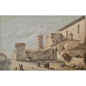 Victor Jean Nicolle 1754-1826 The Churches Of Santa Sabina And San Alexis On The Aventine Hill In Rome