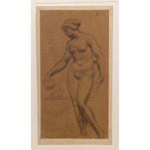 Henri Fantin-latour 1836-1904 Female Nude Or The Offering Black Pencil Drawing On Brown Paper
