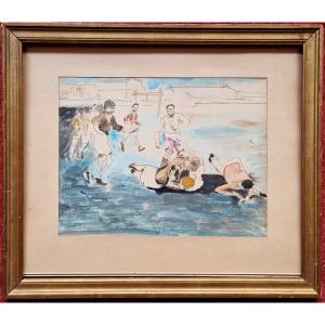 Max Jacob 1876-1944 The Rugby Match Pen And Gouache