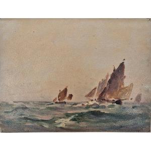 Georges Ricard-cordingley 1873-1939 Tartanes In The Bay Of Cannes Oil On Paper