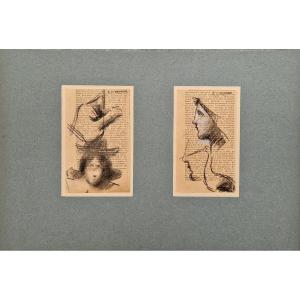 Jean Jacques Henner 1829-1905 Figures And Stork Charcoal Drawings And White Gouache