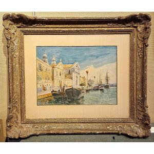 Gaston Roullet 1847-1925 Venice The Gesuati Church Watercolor