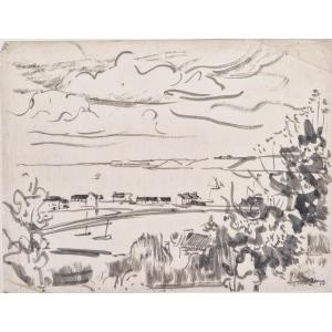 Jules Emile Zingg 1882-1942 Port Breton Indian Ink Drawing On Japanese Paper