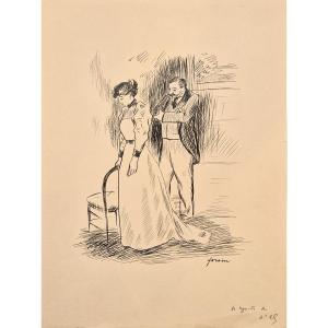 Jean-louis Forain 1852-1931 The Couple Pen Drawing